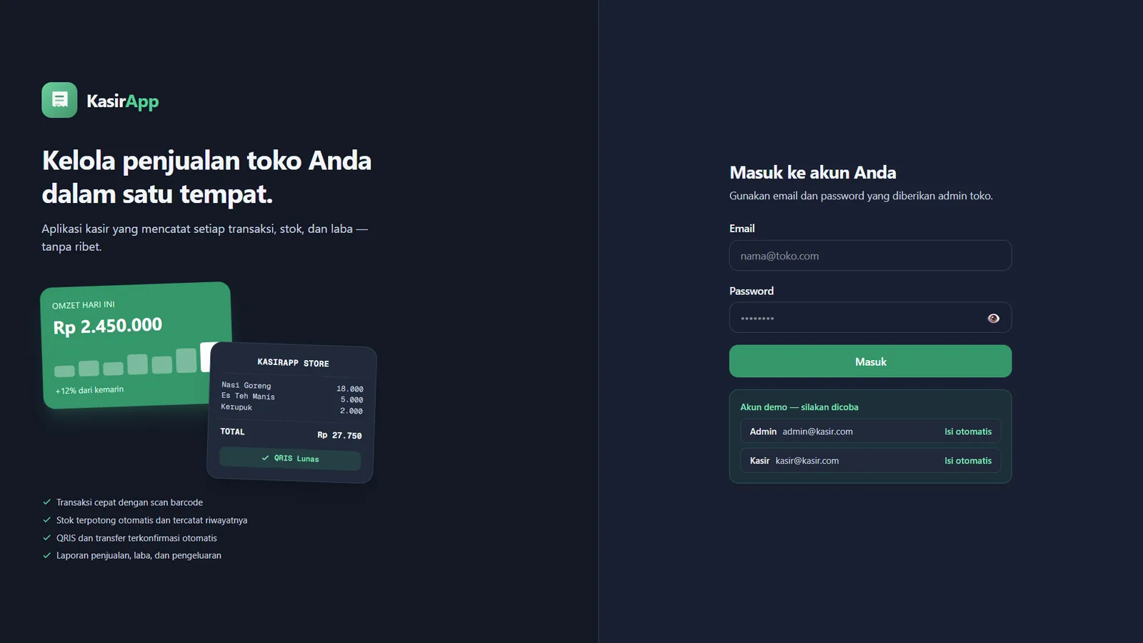 KasirApp interface preview