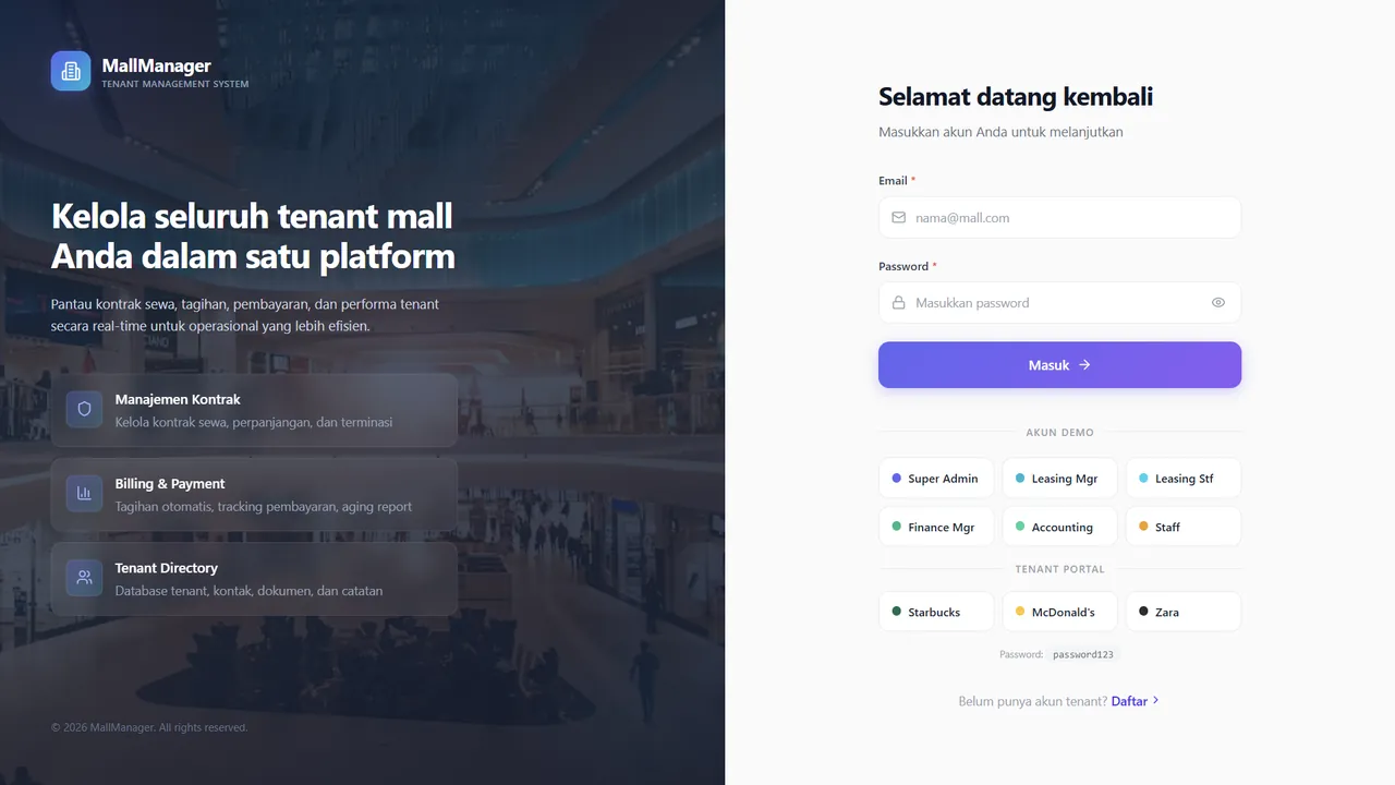Mall Tenant Management interface preview