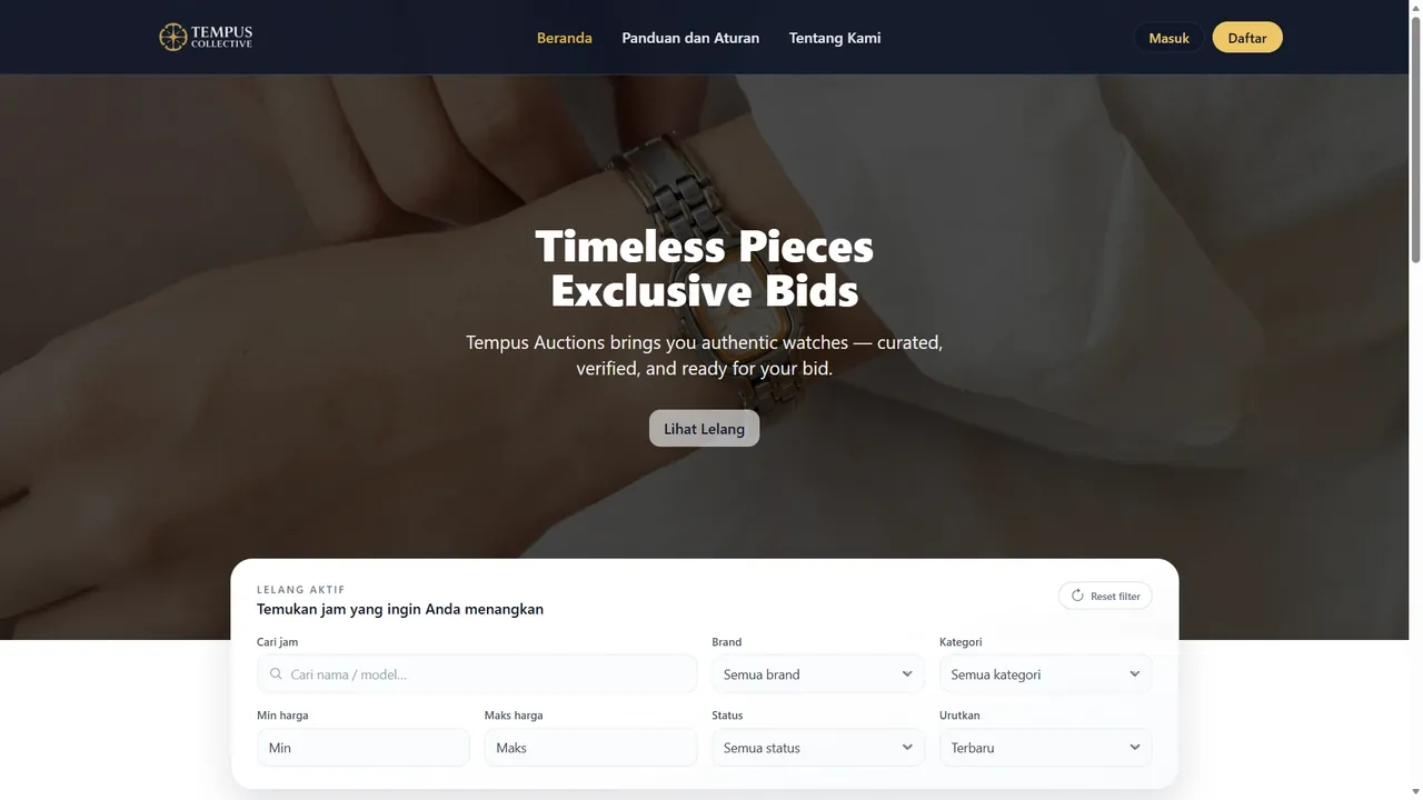 Tempus Auctions interface preview